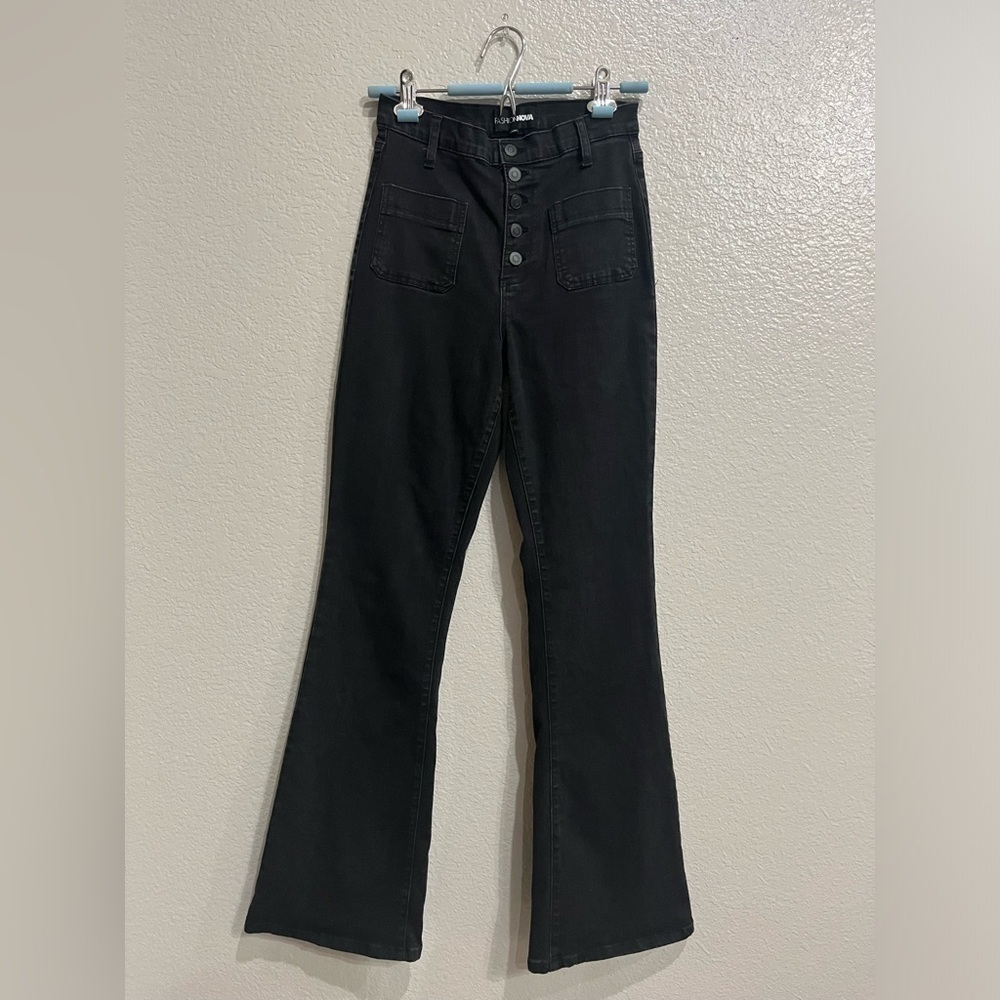 Fashion Nova Black High Waisted Flare Button Fly Jeans Size 7 28